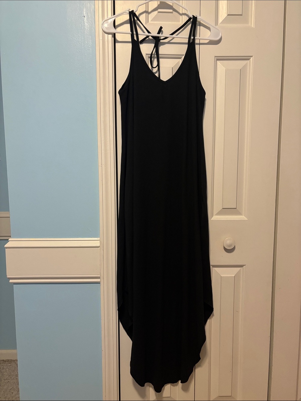 Sleeveless Black High-Low Maxi Dress with Tie Back